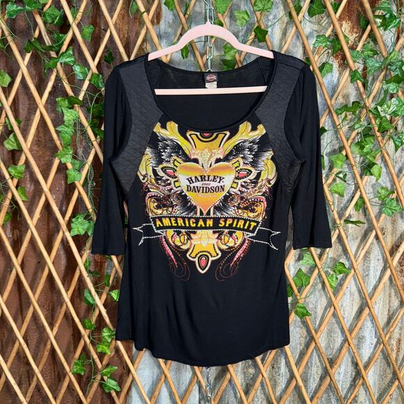 Vintage Y2K Harley Davidson femme biker bedazzled t-shirt - Picture 1 of 4